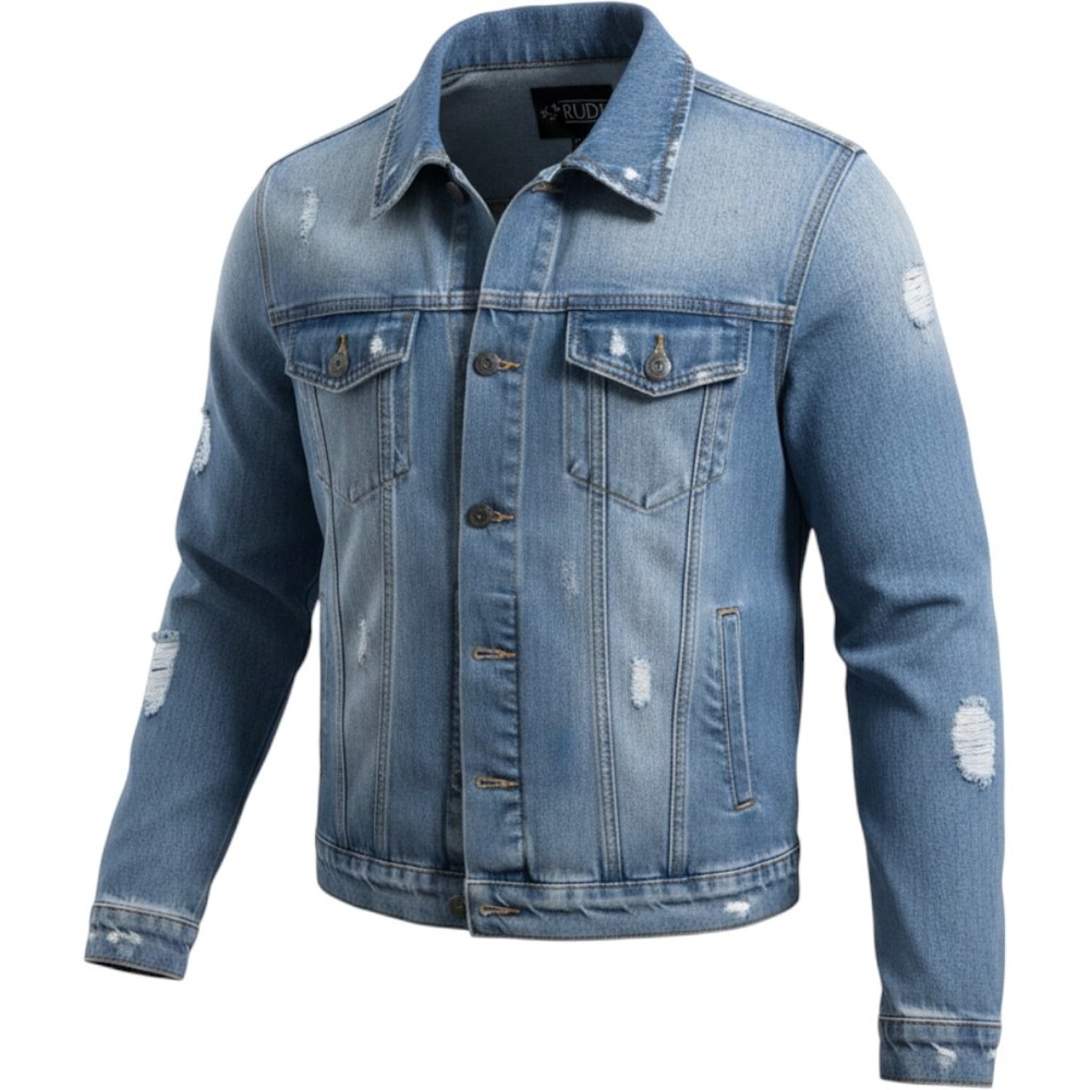 Rude Denim Trucker Jacket Women SM Light Blue Excellent Distressed Ripped Edgy